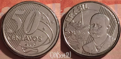Бразилия 50 сентаво 2003 года, KM# 651a, 050i-067