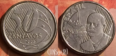 Бразилия 50 сентаво 2008 года, KM# 651a, 106n-022