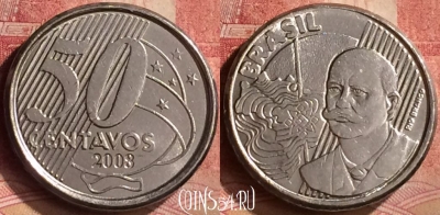 Бразилия 50 сентаво 2008 года, KM# 651a, 130m-040