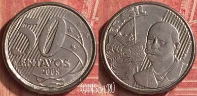 Бразилия 50 сентаво 2008 года, KM# 651a, 355n-093