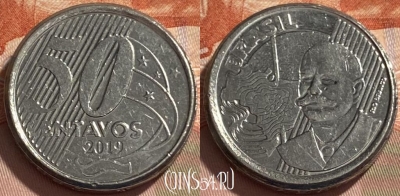 Бразилия 50 сентаво 2019 года, KM# 651a, 495р-099 ♛