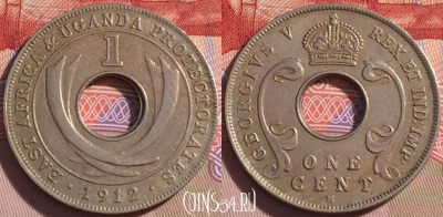 Восточная Африка и Уганда 1 цент 1912 года, KM# 7, 093b-139