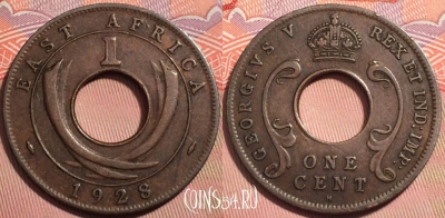 Британская Восточная Африка 1 цент 1928 года, KM# 22,