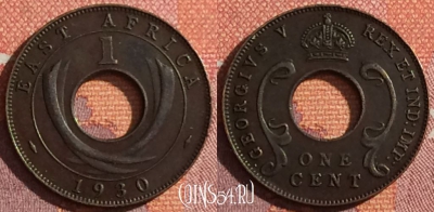 Восточная Африка 1 цент 1930 года, KM# 22, 044h-010