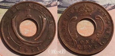 Британская Восточная Африка 1 цент 1951 года, KM# 32