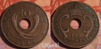 Восточная Африка 10 центов 1935 года, KM# 19, 227a-118