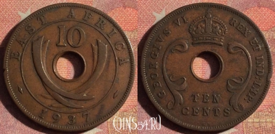 Восточная Африка 10 центов 1937 года, KM# 26, 197i-073