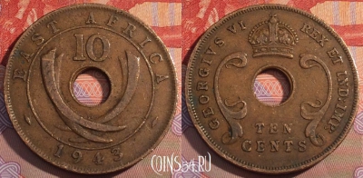 Восточная Африка 10 центов 1943 года, KM# 26, 103c-126