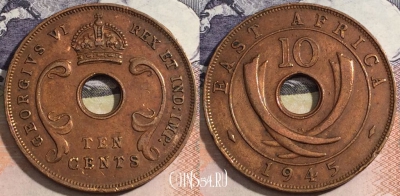 Британская Восточная Африка 10 центов 1945 года, KM# 26
