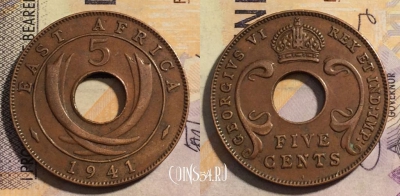 Британская Восточная Африка 5 центов 1941 года, KM# 25