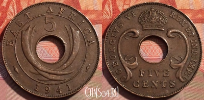 Восточная Африка 5 центов 1941 года I, KM# 25, 273a-111