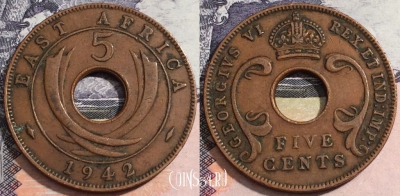 Британская Восточная Африка 5 центов 1942 года, KM# 25