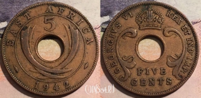 Британская Восточная Африка 5 центов 1942 года, KM# 25