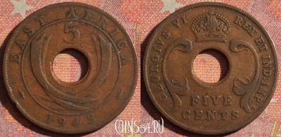Восточная Африка 5 центов 1943 года, KM# 25, 122i-035