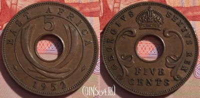 Восточная Африка 5 центов 1952 года, KM# 33, 093b-143
