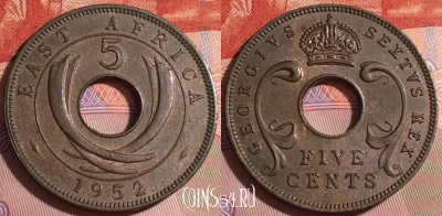Восточная Африка 5 центов 1952 года, KM# 33, 164c-111