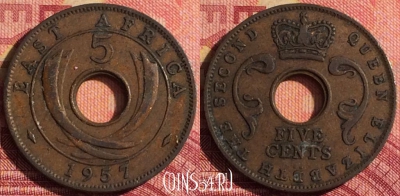 Восточная Африка 5 центов 1957 года, KM# 37, 332i-018