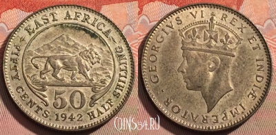 Восточная Африка 50 центов 1942 года, KM# 27, 123a-085