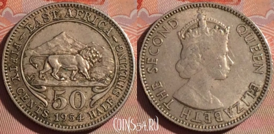 Восточная Африка 50 центов 1954 года, KM# 36, 119b-009