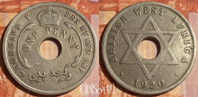 Западная Африка 1 пенни 1920 года, KM# 9, 464q-526 ♛