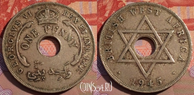 Западная Африка 1 пенни 1945 года, KM# 19, 095c-079