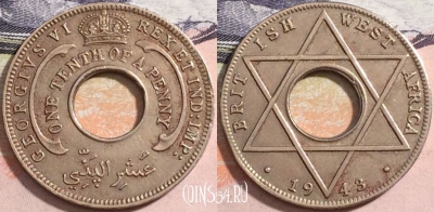 Западная Африка 1/10 пенни 1943 года, KM# 20, a088-048