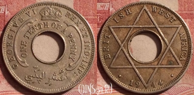 Западная Африка 1/10 пенни 1944 года, KM# 20, 335k-058