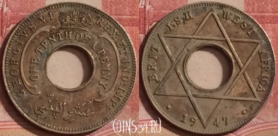 Западная Африка 1/10 пенни 1947 года, KM# 20, 308k-035