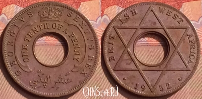 Западная Африка 1/10 пенни 1952 года, KM# 26a, 425-089