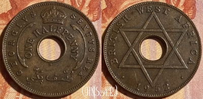 Западная Африка 1/2 пенни 1952 г., KM# 27a, 464q-532 ♛