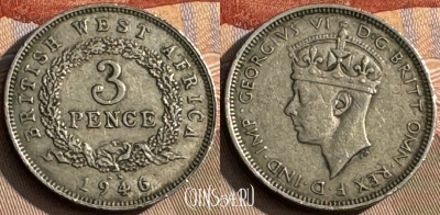 Западная Африка 3 пенса 1946 года, KM# 21, 044s-196 ♛