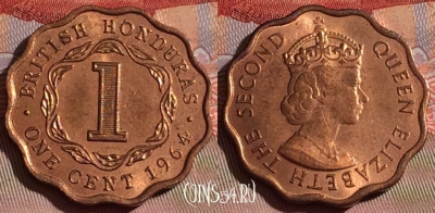Британский Гондурас 1 цент 1964 года, KM# 30, 076d-056