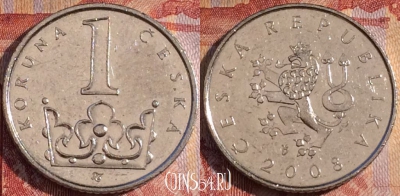Чехия 1 крона 2008 года, KM# 7, 156a-104