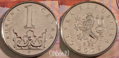 Чехия 1 крона 2009 года, KM# 7, 137b-009