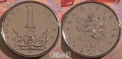 Чехия 1 крона 2014 года, KM# 7, 133b-011