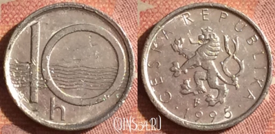 Чехия 10 геллеров 1995 года, KM# 6, 185i-040