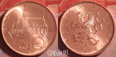 Чехия 10 крон 2016 года, KM# 4, UNC, 282j-130