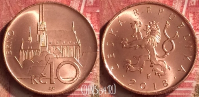 Чехия 10 крон 2018 года, KM# 4, UNC, 291m-109