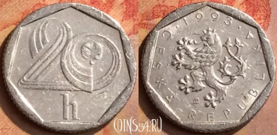 Чехия 20 геллеров 1993 года, KM# 2.1, 137n-127