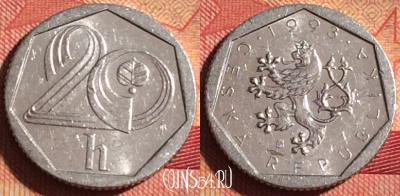 Чехия 20 геллеров 1993 года, KM# 2.1, 236i-004
