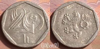 Чехия 20 геллеров 1993 года, KM# 2.1, 430-118