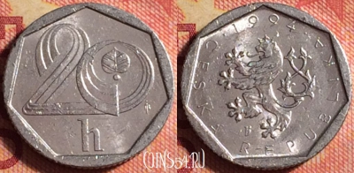 Чехия 20 геллеров 1994 года, KM# 2.1, 173j-004