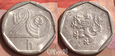 Чехия 20 геллеров 1994 года, KM# 2.1, 444-051