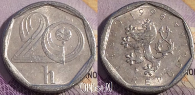 Чехия 20 геллеров 1996 года, KM# 2.1, 190a-024