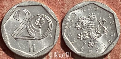 Чехия 20 геллеров 2001 года, KM# 2.3, 075r-136
