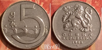 Чехия 5 крон 1993 года, KM# 8, 084n-079