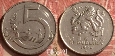 Чехия 5 крон 1994 года, KM# 8, 062n-007