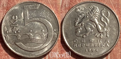 Чехия 5 крон 1994 года, KM# 8, 084r-010
