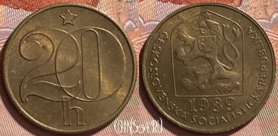 Чехословакия 20 геллеров 1989 года, KM# 74, 093r-099