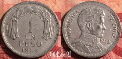 Чили 1 песо 1956 года, KM# 179a, 278i-139